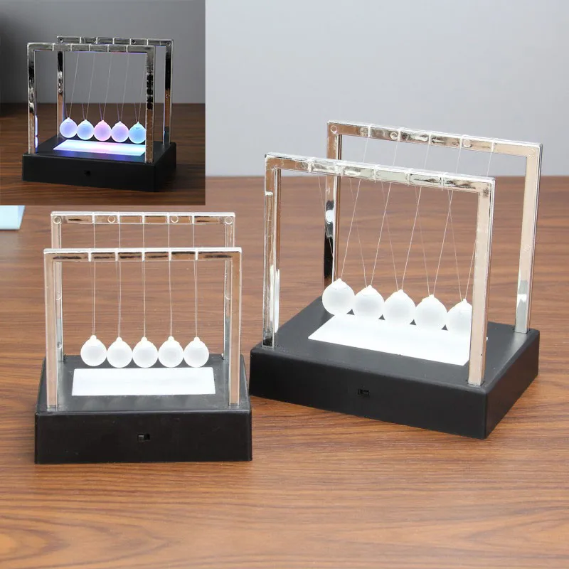 LED Newton Cradle Balance Steel Balls Perpetual Motion Collision Ball