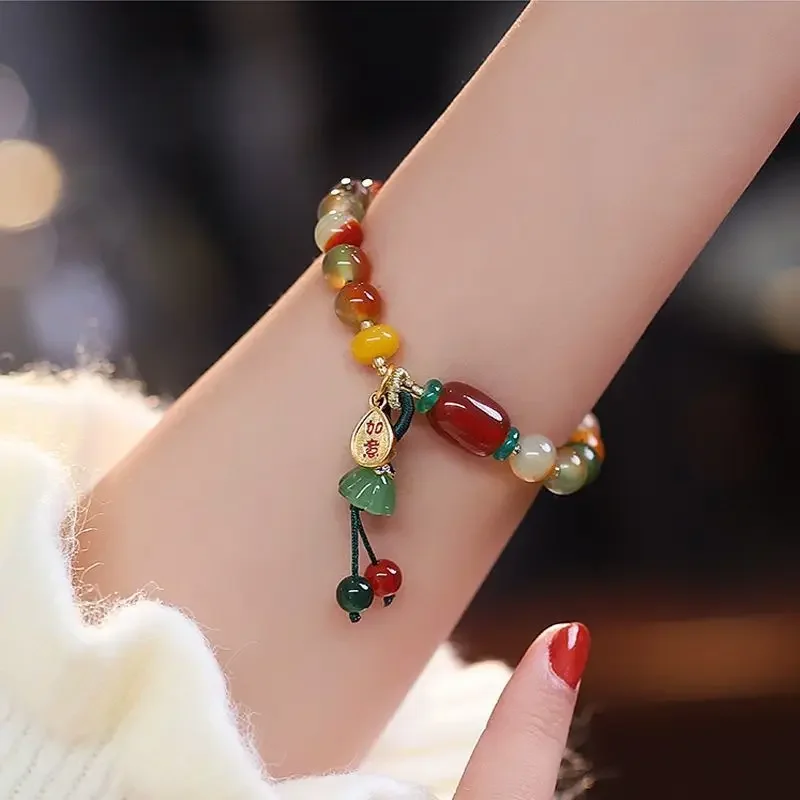 

New Chinese Style Natural Stone Ethnic Lotus Bracelet National Fashion Design New Ruyi Bracelet Women's Autumn and Winter Gift