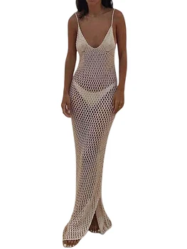 Women Knitted Beach Cover Ups Crochet Cutout Backless Beach Dress For Women Bikini Swimsuit Bathing Suit Summer Beachwear 1
