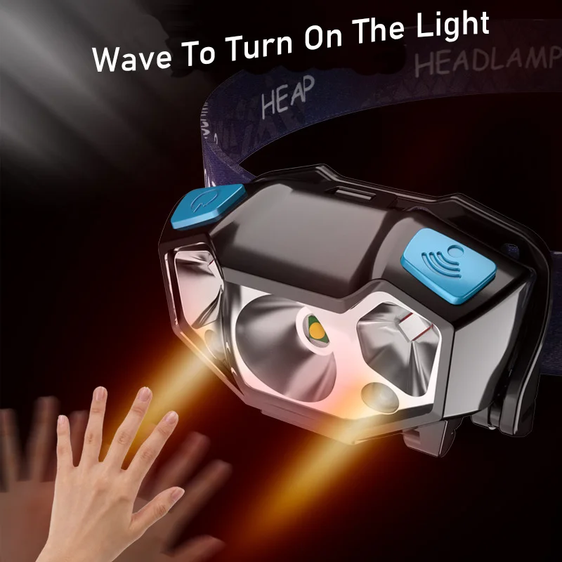 

XPE LED Rechargeable Headlamp White Red Finger Induction Headlights Head Light Lamp Torche's Flashlight Built-in Battery Search