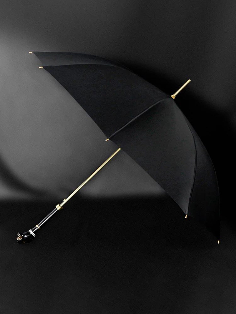 Creative Leopard Head Umbrella Luxury Black Big Long Handle Beach Umbrella Windproof UV Sun Women's Rain Umbrellas Business Men