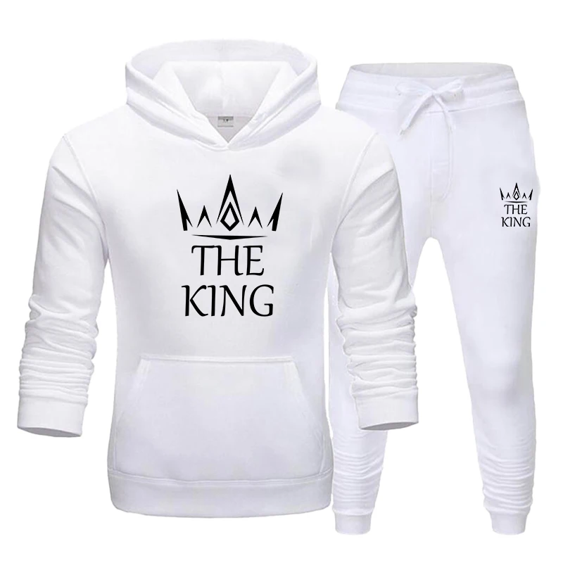 Autumn men's fitness hooded sportswear Solid color printed hoodie top+pants sportswear Men's outdoor running jogging set