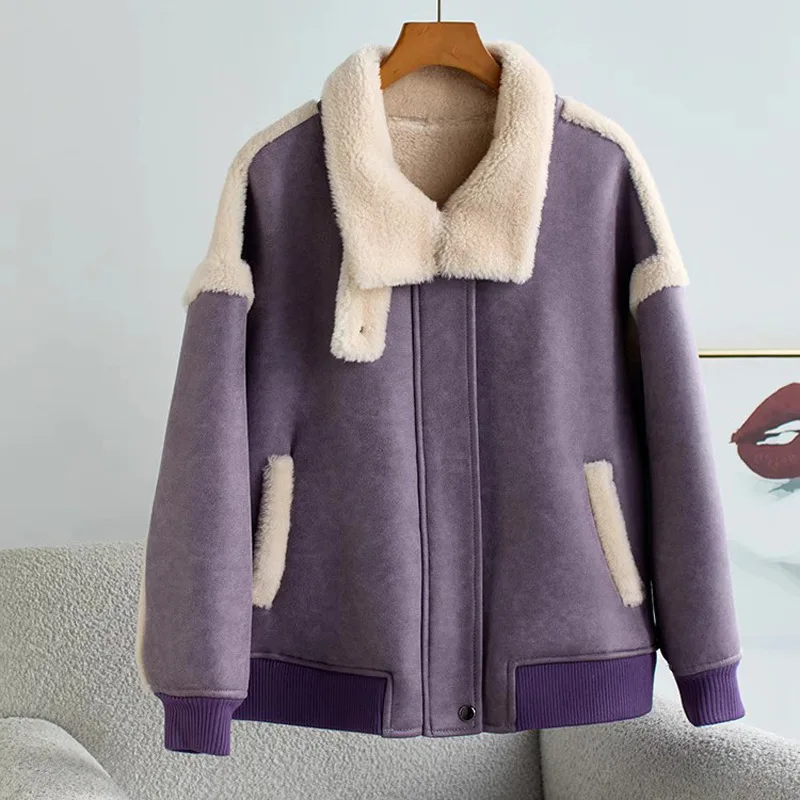 Wool Jacket Women Winter New Long-sleeved Zipper Pocket Thickened Warm Overwear Casual Fashion Streetwear Outerwear