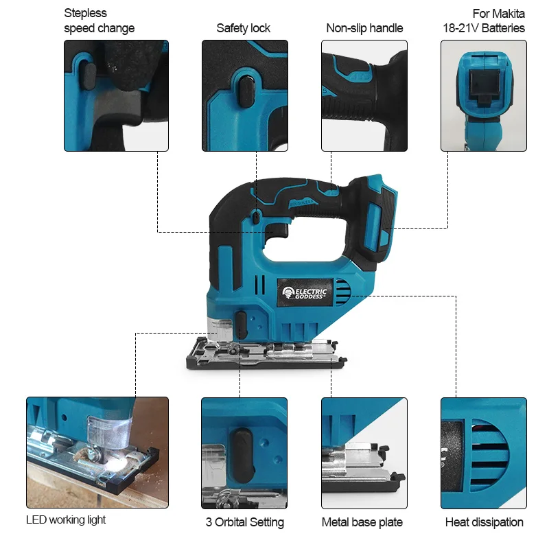 Cordless Electric Curved Saw 750W Rechargeable Electric Jig Saw Woodworking Cutting Power Tool for Makita 18V Battery 3500RPM