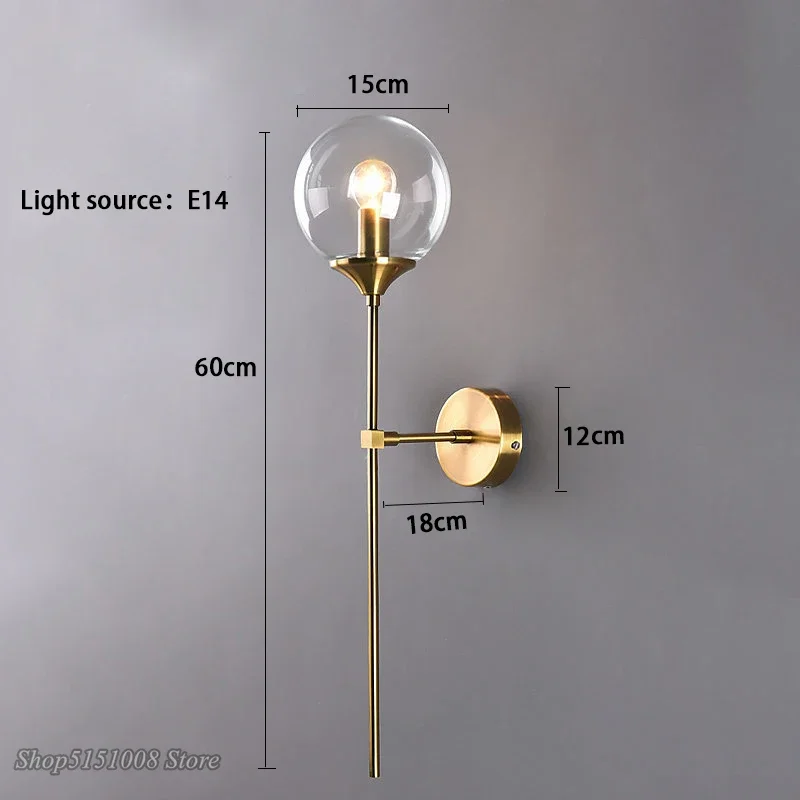 LED Wall Lamp Nordic Modern Glass Wall Lamp Gold Led Wall Light for Kitchen Bathroom Dressing Mirror Indoor Lighting Home Decor E14