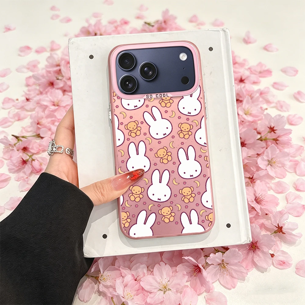 Cartoon Cute M-Miffy Electroplated Silver & Laser Pink Phone Case