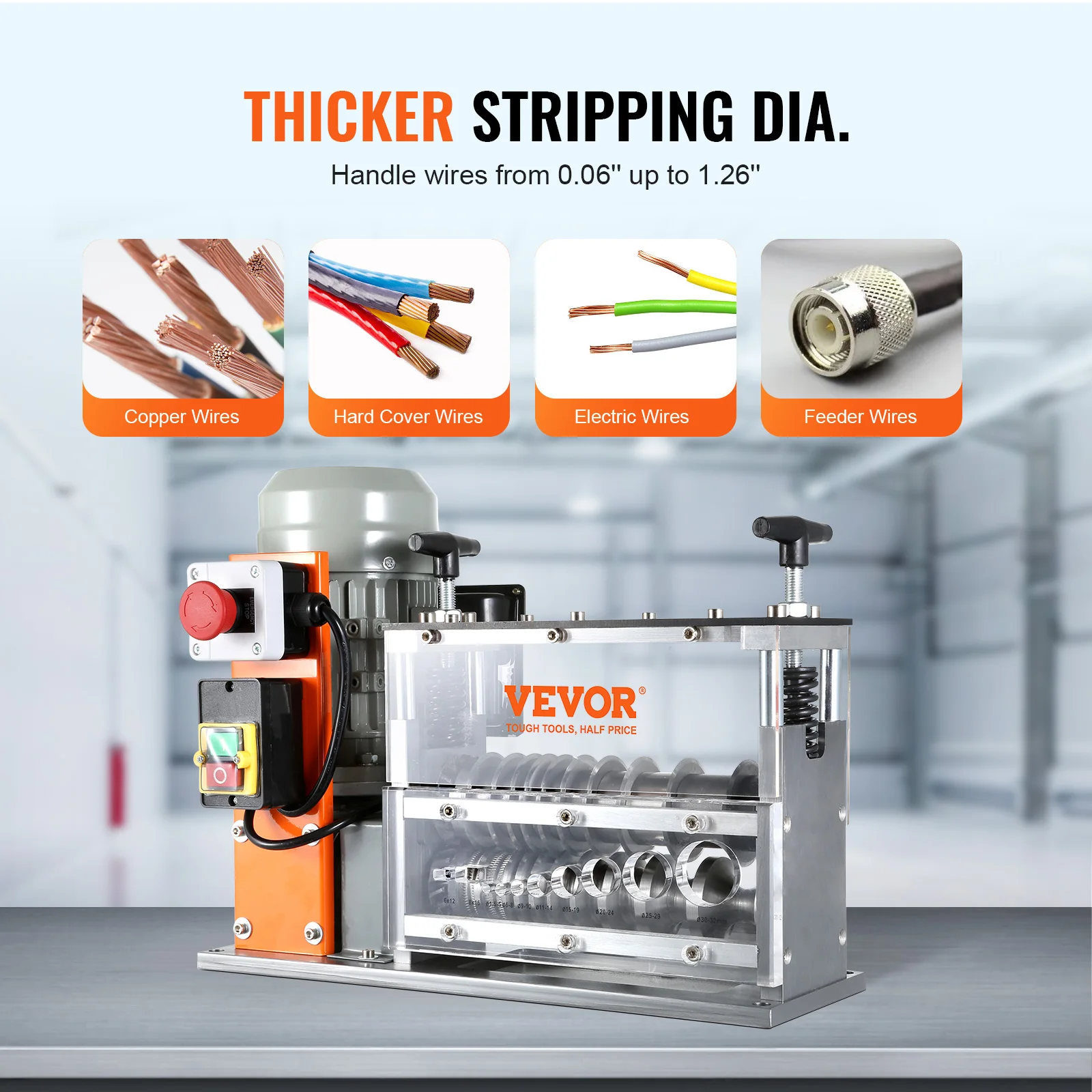 VEVOR Electric Wire Stripping Machine Cable Stripper Peeler 750W 1.5-32mm 10 Channels Acrylic + Aluminum Scrap Copper Recycling 4
