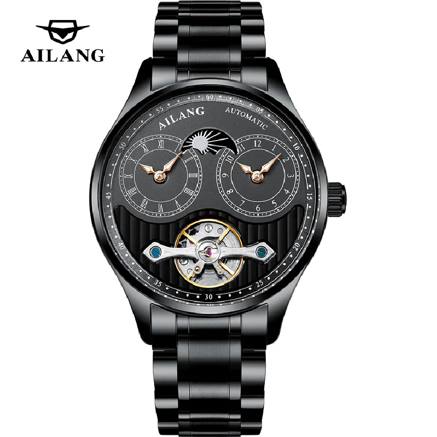 

AILANG 2023 Fashion Men Black All Steel Trendy Mechanical Mens Watch Luminous Hollow Waterproof Watches Automatic Watches 8607