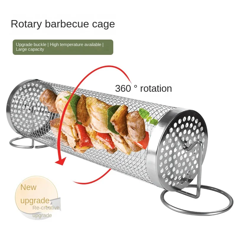 

Barbecue Cages Barbecue Grill Grate Camping Picnic Cookware Outdoor Round BBQ Campfire Grill Grid Rolling Grill Basket