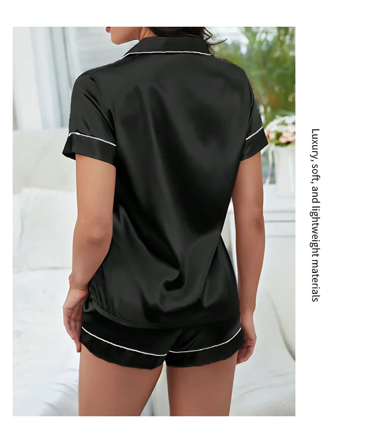 Sommer Seide Satin Frauen Pyjamas Set Button Down Top & Shorts 2 Stück Nachtwäsche gekerbten Kragen Nachtwäsche Lounge wear für Frauen – Detail 16