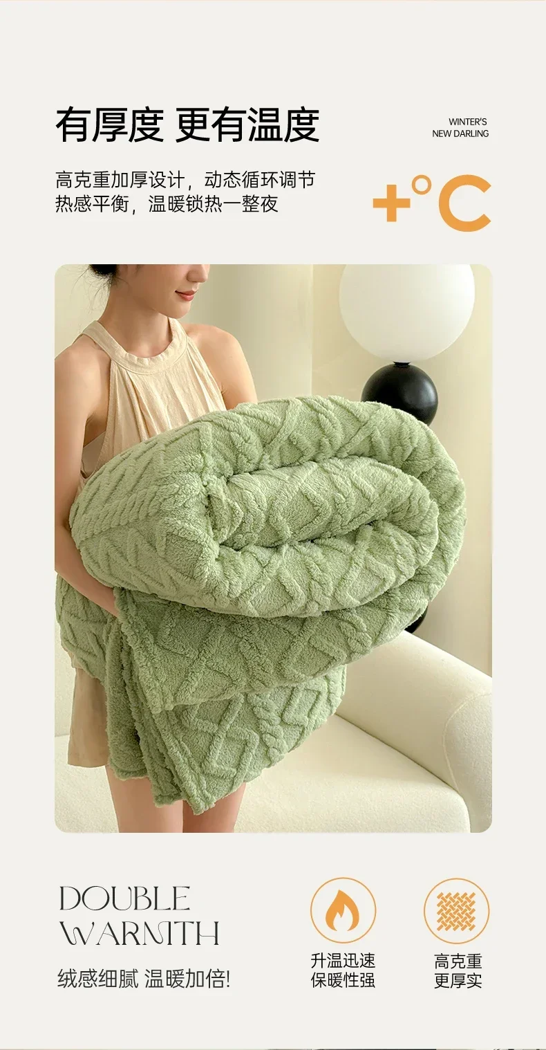 Description Picture 6 of item1pc Super Soft Blankets for Bed Green Color Single/Queen/King Plaids for Sofa Warm Bedspread for Winter Solid Color Blankets