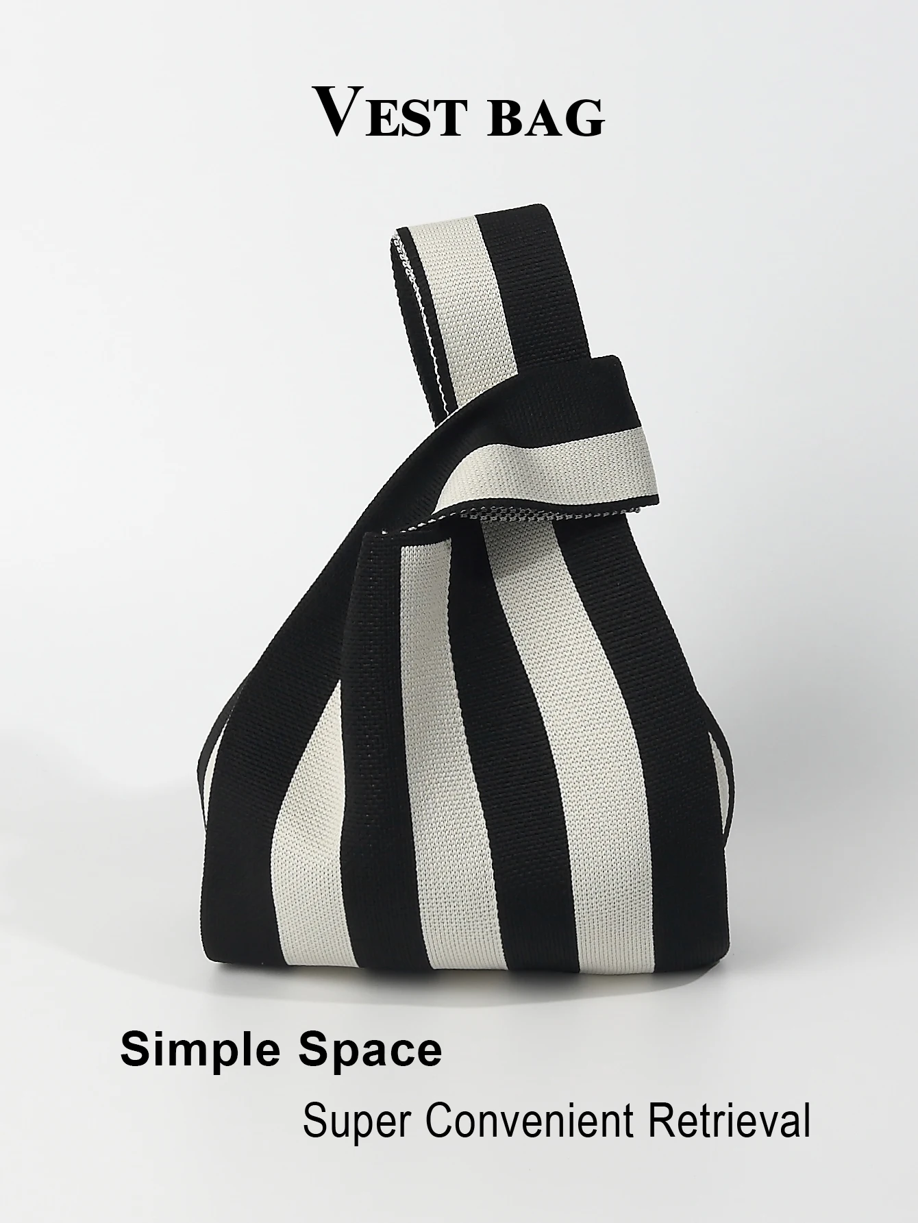 1 piece of striped knitted hollow breathable hook woven lightweight and foldable portable open casual women's handbag, gift stor 2