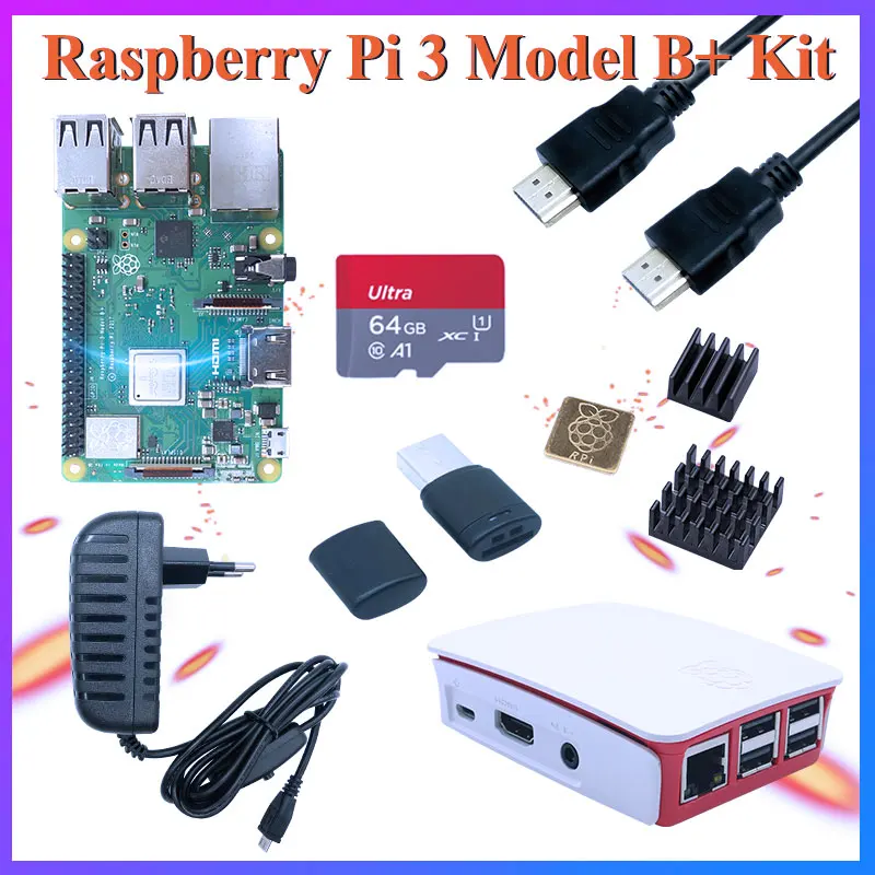 

Raspberry Pi 3 Model B+ Kit BCM2837B0 WiFi BT Gigabit Ethernet PoE Optional ABS Case Power Supply for RPI 3 B+ Plus