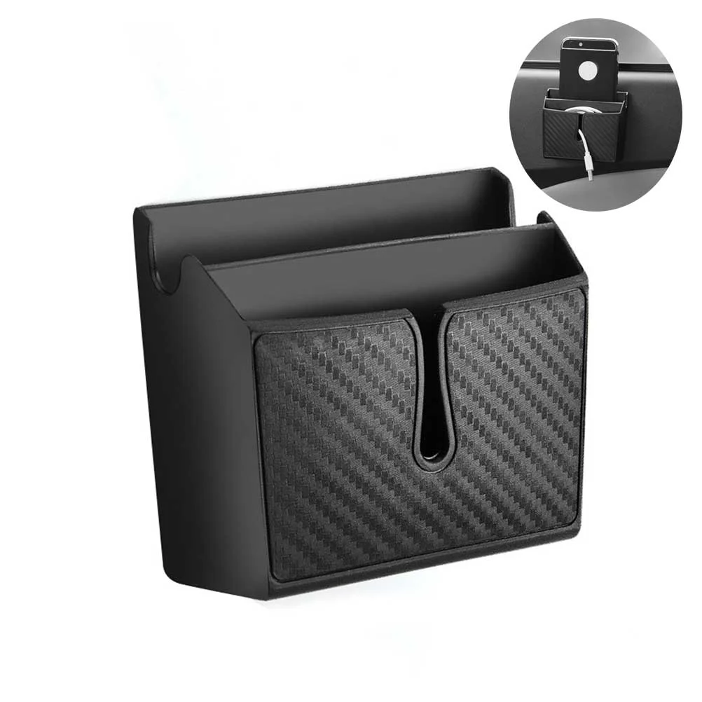 

3pcs Adhesive Car Storage Box Carbon Fiber Container Organizers Phone Holder for Car - Small Size
