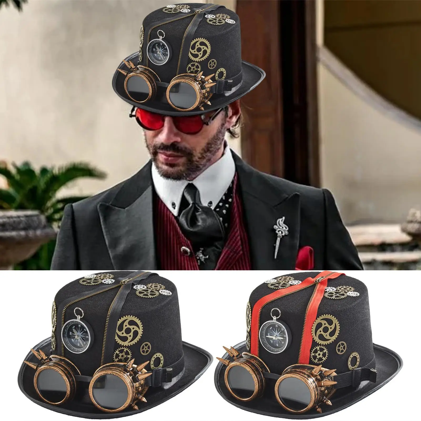 Steampunk Time Traveler Costume Hat with Removable Goggles
