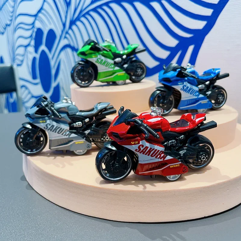 Mini Simulation Plastic Motorbike Model Keychain Cute Pendant Keyring Bag Home Desktop Miniatures Collection Display