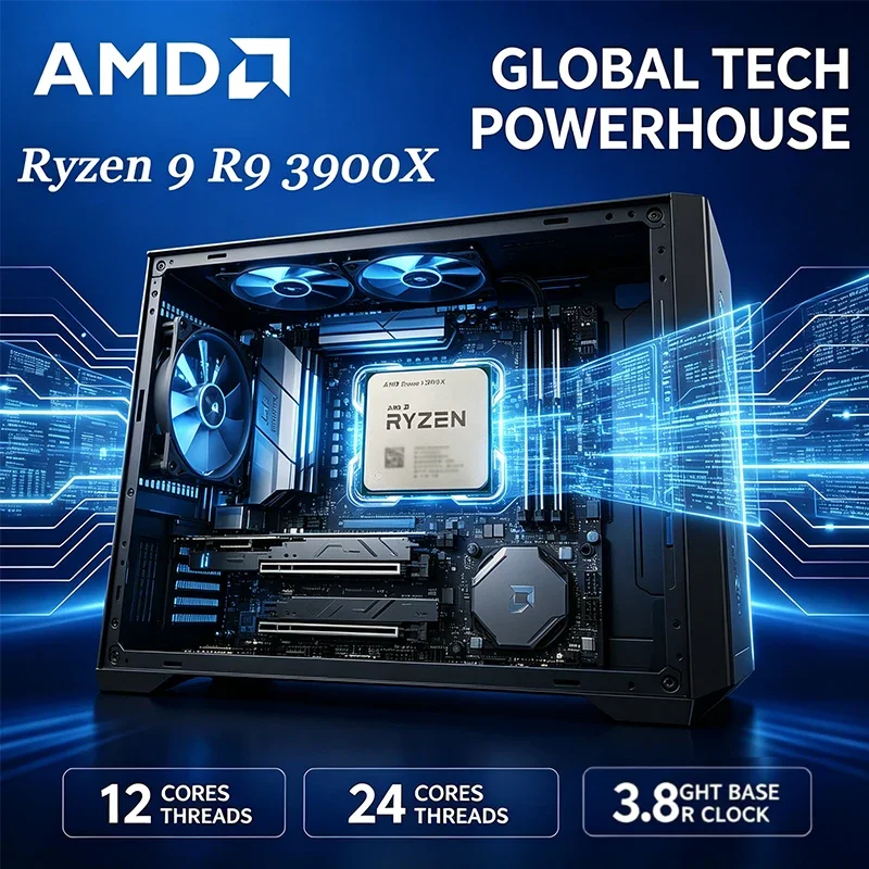 AMD 라이젠 9 3900X 데스크탑 프로세서 12코어 24스레드 3.84.6GHz 7nm Zen2 AM4 소켓 6MB L2 64MB L3 105W PCIe 4.0 게이밍 CPU 트레이