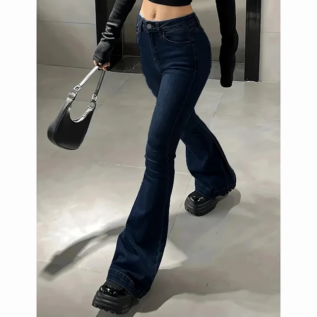 Jean évasé taille haute pour filles, pantalon en Denim extensible, coupe Bootcut, couleur unie, bas de cloche fin, 2025 6