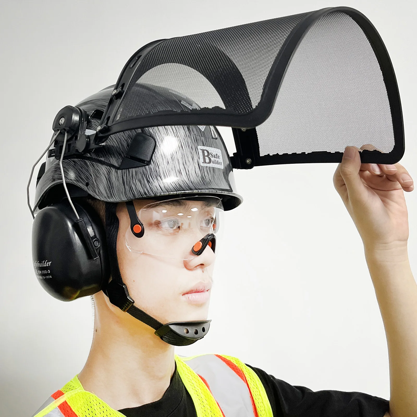 Industrial Forestry Safety Helmet With Visor Mesh Face Shield