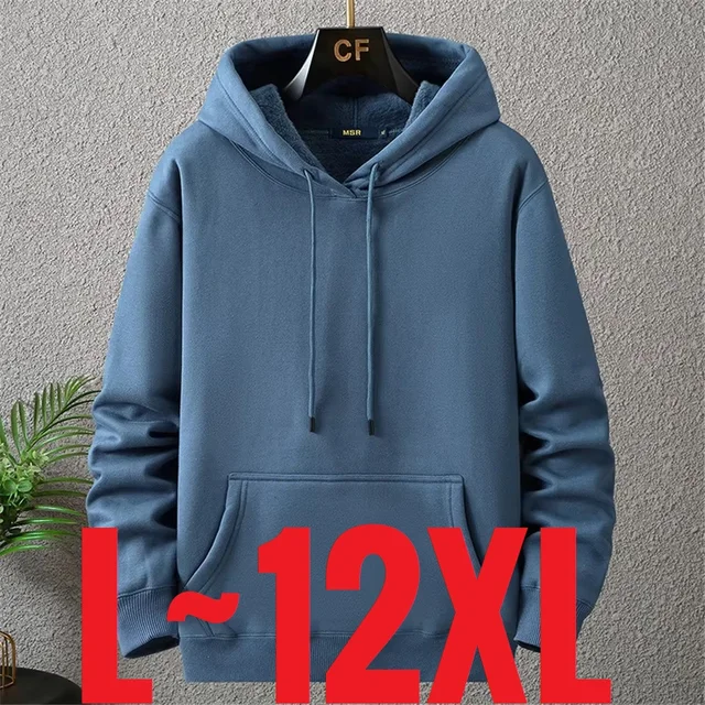 Large Size Men's Hoodie Jacket Hooded Long Sleeve Thick Warm Fleece Lined Sweatshirt Male Casual Winter 10XL 12XL Extra Big Plus 1