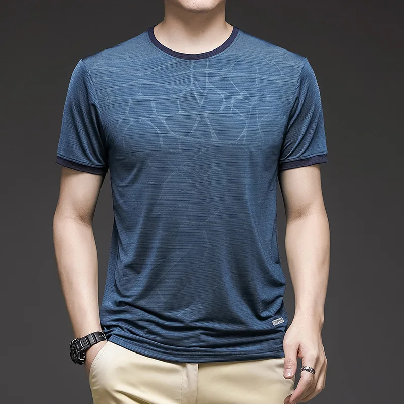 Light Luxury Printing Summer Short-Sleeved T-shirt Men's Round Neck Half-sleeved All-match Casual Clothes Summer Bottoming Shirt