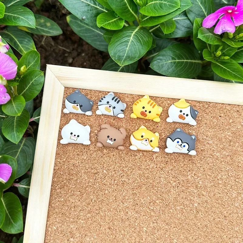 8개의 창의적인 푸시핀, 물고기를 먹는 귀여운 고양이, 뼈를 씹어먹는 개, 부드러운 나무판, 펠트, 사진, I-네일