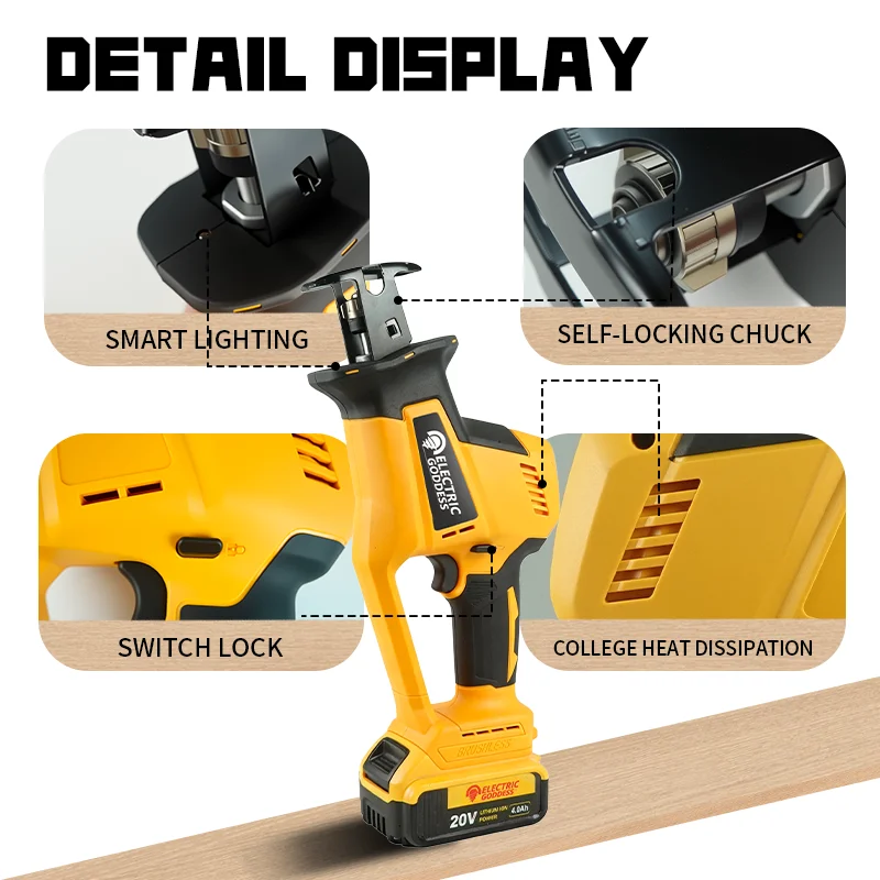 3000W 10000SPM Electric Reciprocating Saw Electric Chainsaw Saber Saw Cordless Cutter Tool For Dewalt 20V Battery Pin electric chainsaw electric saw reciprocating saw