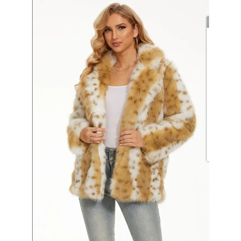 Fur Women's Coat Autumn and Winter Women's Clothing Imitation Leopard Pattern Plush Clothing Casual Loose Plush Warm Coat