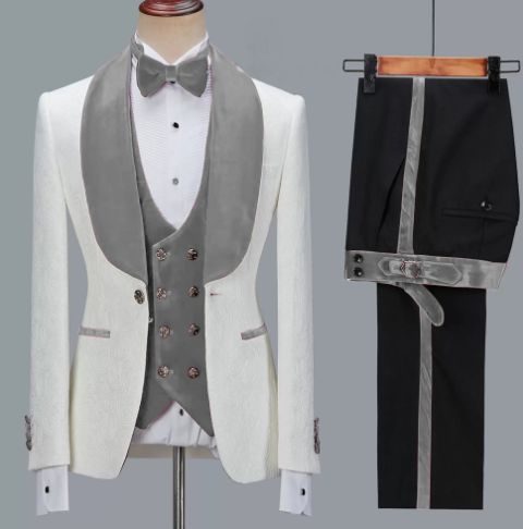 Floral Jacket Men Suit Slim Fit Wedding Tuxedo Navy Blue Velvet Lapel Groom Party Suits Costume Homme Best Man Blazer - as picture6, XXL