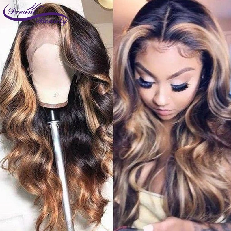 

Wigs Human Hair 13x6 Lace Front Wigs Human Hair Wig Honey Brown Ombre Colored Wavy 200 Density Peruvian Remy Hair For Women