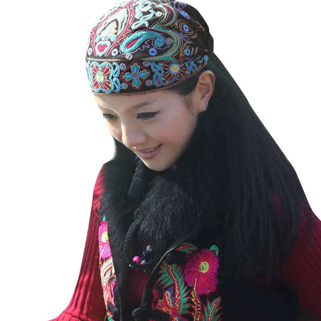

Women Mexican Style Ethnic Vintage Embroidery Flowers Bandanas Red Print Hat Turban Woman Hair Bandana Mujer бандана женская