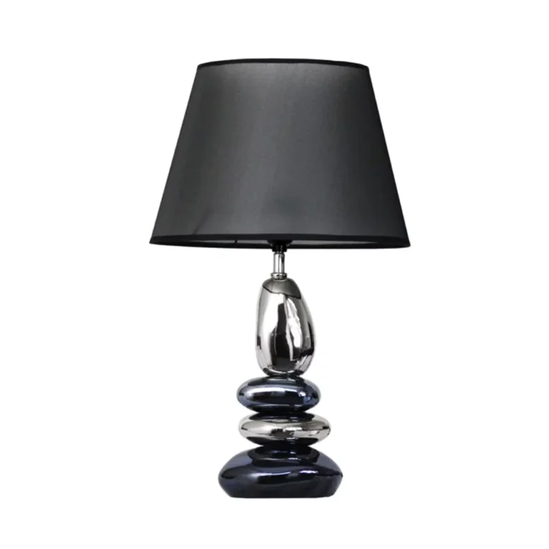 

Elegant Designs Stacked Chrome and Metallic Blue Stones Ceramic Table Lamp with Black Shade