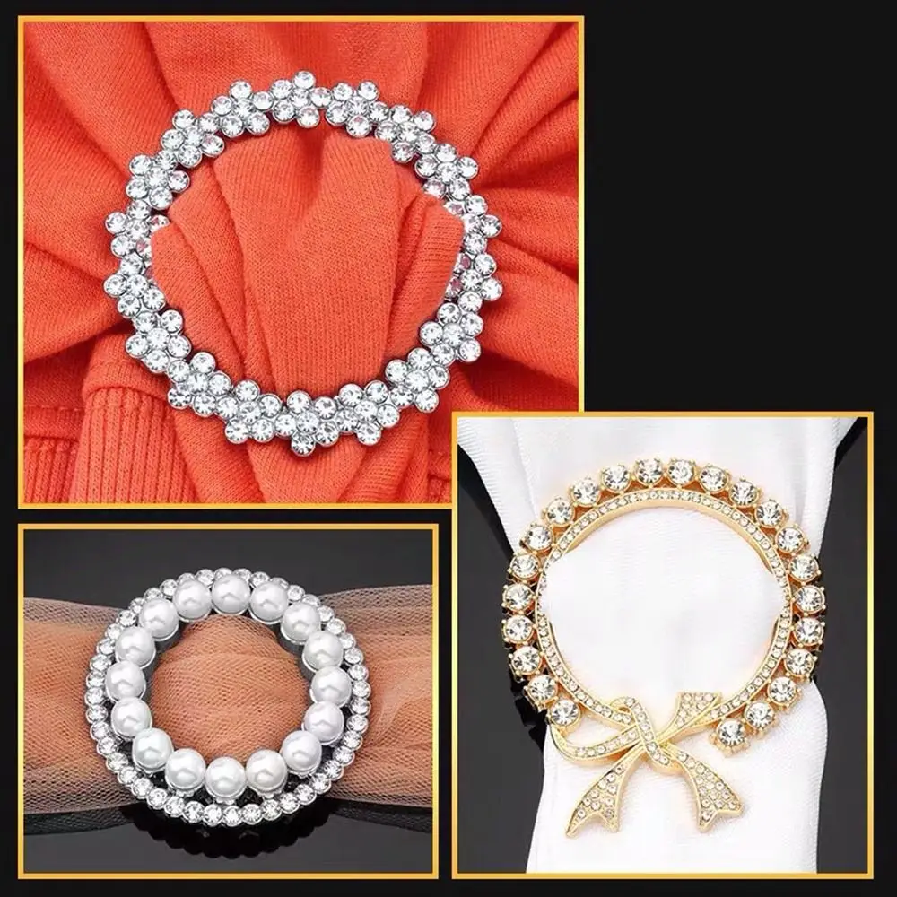 New Fashion Corner Hem Waist Knotted Brooches Crystal Pearl Metal Hijab Scarf Ring Button Shirt T-shirt Fixed Buckle Accessories hijab scarf accessories