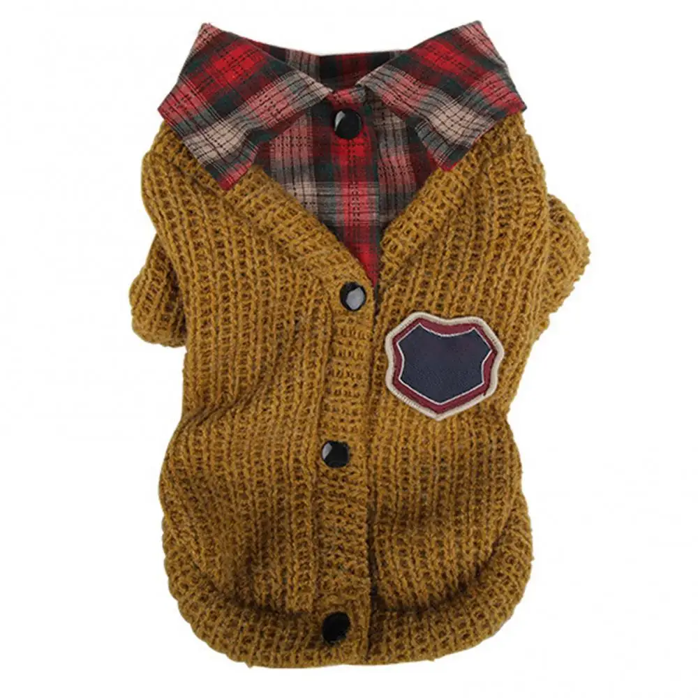 Cat Dog Clothes Pet Fake Two Pieces Plaid Pattern Lapel Sweater Autumn Winter