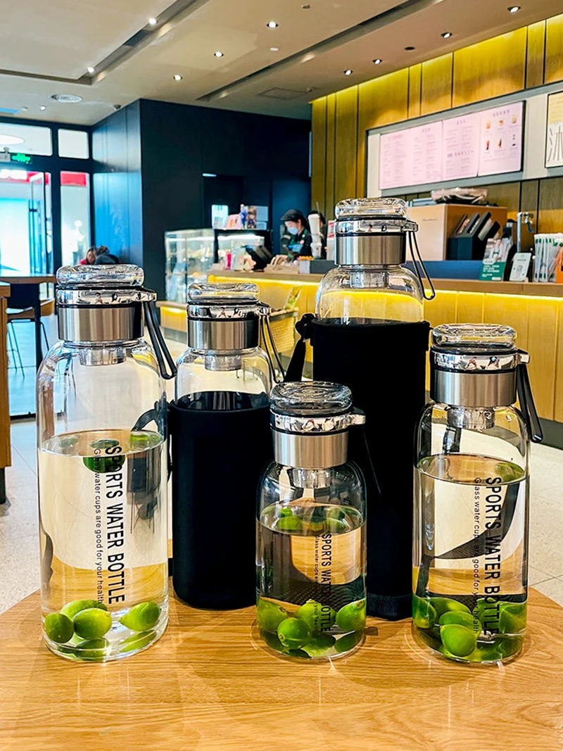 Borosilicate Glass Water Bottle With Glass Lid For Hot Cold Drinks Tea Infuser Tumbler With Strainer Transparent Drink Bottle 11 Borosilicate Glass Water Bottle With Glass Lid For Hot Cold Drinks Tea Infuser Tumbler With Strainer Transparent Drink Bottle