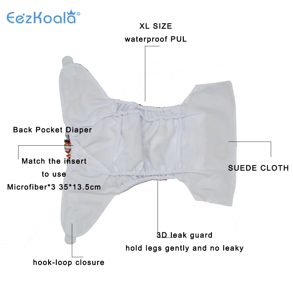 EezKoala Big Size XL Eco-Friendly  Cloth Diaper Washable Christmas Adjustable  Reusable  Cloth Diapers Cover Fit 2-5 Years Baby