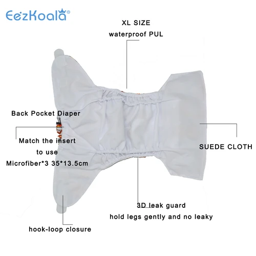 EezKoala-빅 사이즈 XL 친환경 천 기저귀, 세탁 가능한 크리스마스 조절 가능 재사용 가능한 천 기저귀 커버 핏, 2-5 세 아기용 3