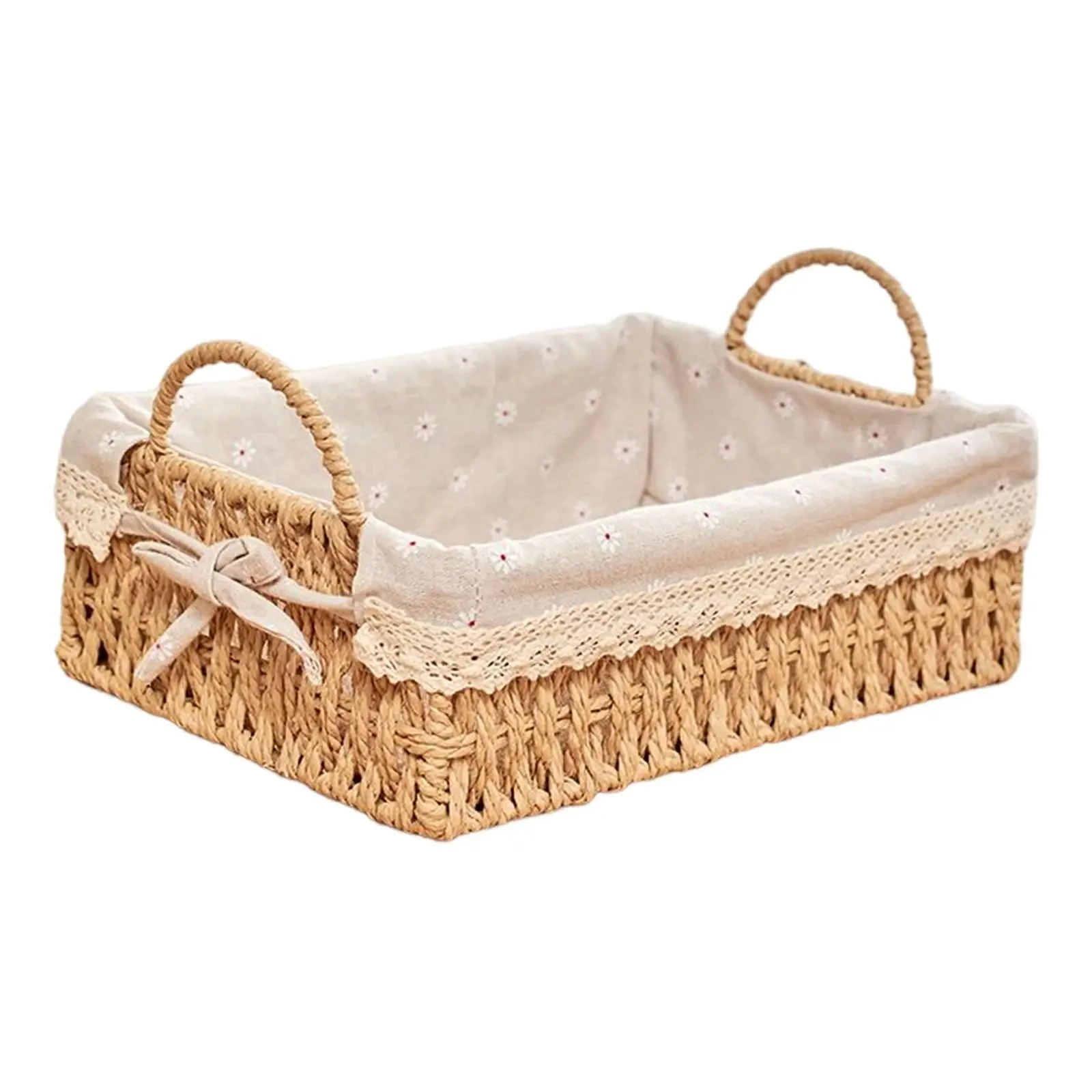

1PC Large Woven Storage Baskets Kitchen Organizer Handwoven with Handles Cosmetic Box for Breakfast Fruit Bedroom Home Decor