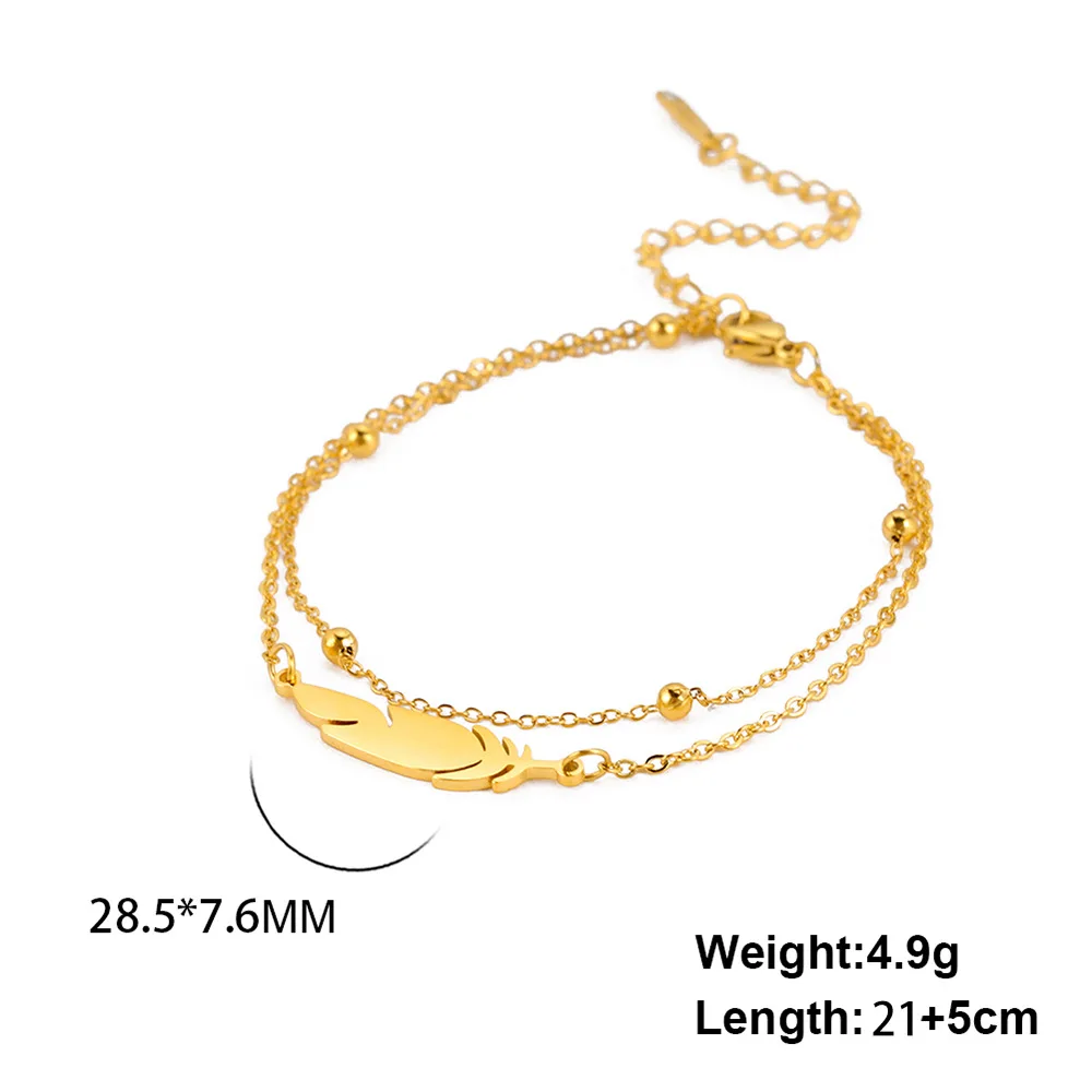 Feather Stainless Steel Bead Chain Anklet For Women Men