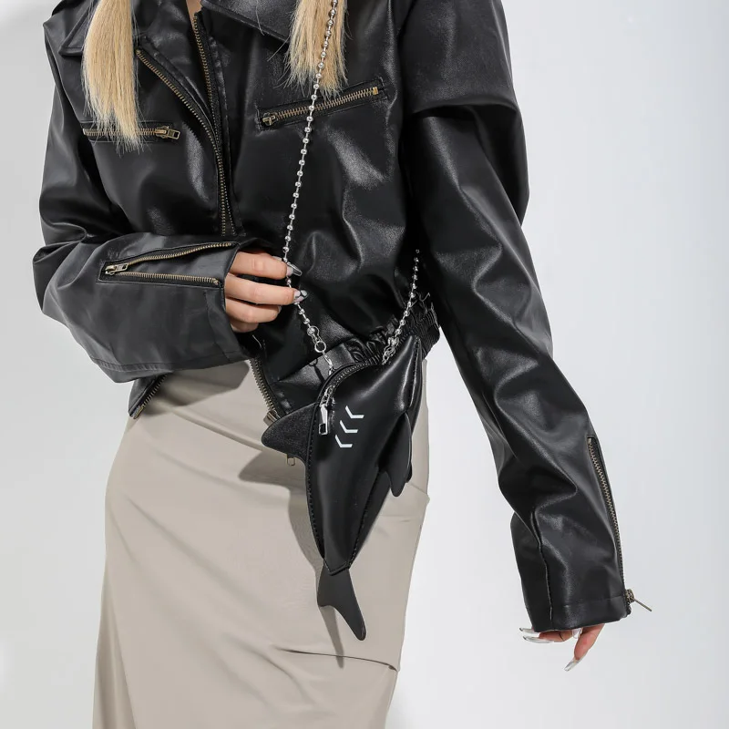 Cute Shark Shaped Crossbody Bag Harajuku Animal Designer Bag Funny Purses for Women Shoulder Bag Beaded Chains Handbag Coin Tote