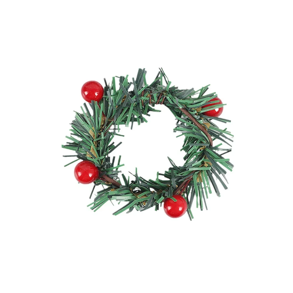 10PC Merry Christmas Red Berry Pine Needle Wreath Design Napkin Ring Christmas Table Decorations For Xmas Navidad Party Supplies