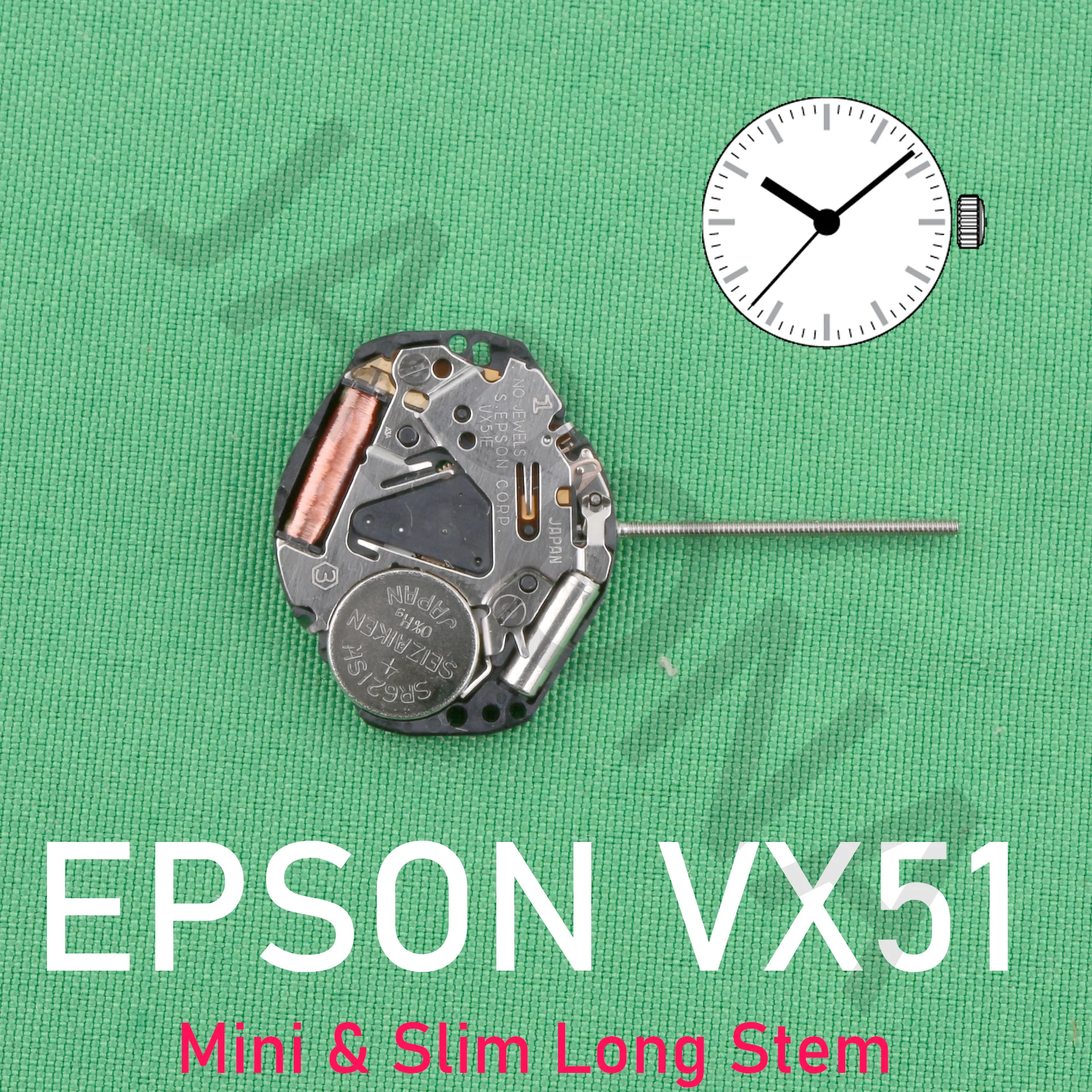 VX51 무브먼트 엡손 VX51E 무브먼트 일본 무브먼트 미니 & 슬림 롱 스템 3 핸즈 무브먼트