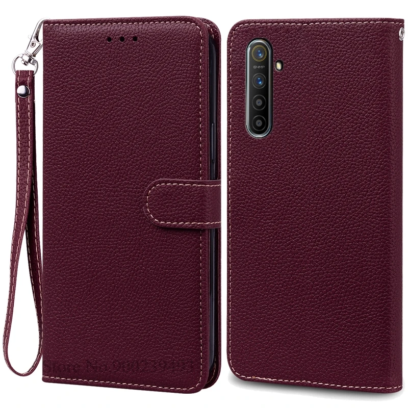 Realme XT Leather Flip Wallet Phone Case with Soft TPU Silicone Cover