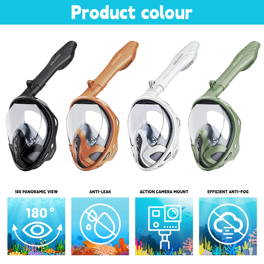 샤오크리 풀페이스 스노클 마스크 (탈부착 가능 카메라 마운트 포함), 스노클링 수영 다이빙 마스크, 광시야 안티포그 안티