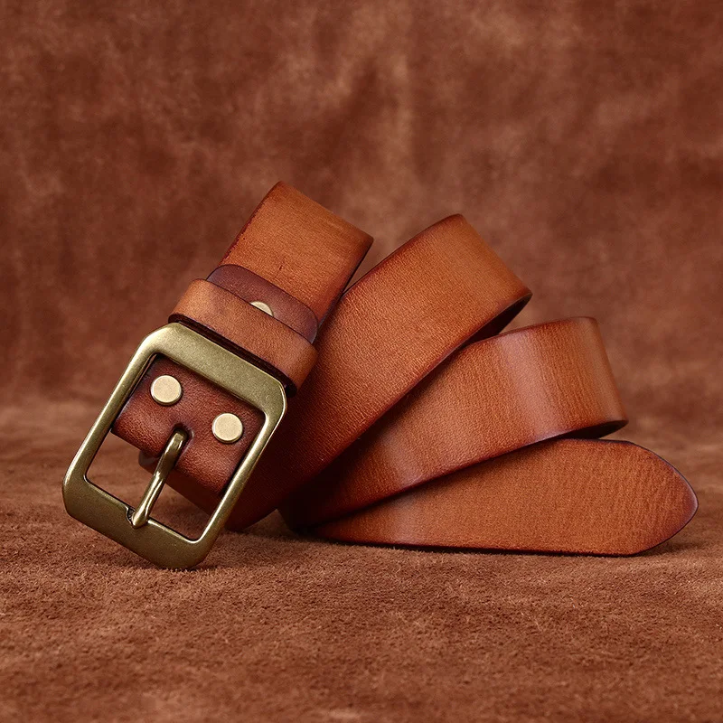 3.8CM Pure Cowhide High Quality Genuine Leather Belts for Men Brand Strap Male Brass Buckle Vintage Jeans Cowboy Luxury Cintos