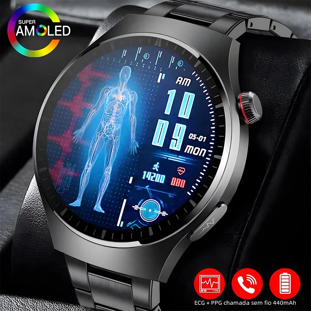 2024 Nuovo Trattamento Laser Three High Smartwatch Men Ecg + Ppg Temperatura Corporea Blood Sugar Health Tracker Bluetooth Call Smartwatch