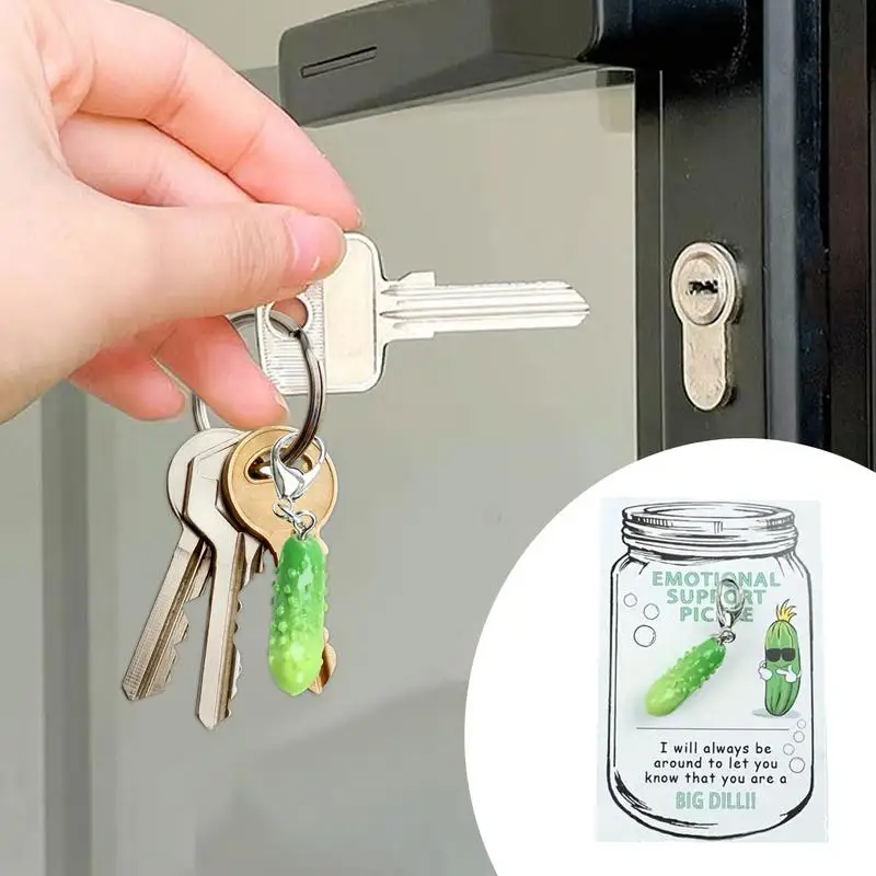 Funny Pickle Keychain Emotional Support Resin Lucky Cucumber Keyring Bag Pendant Miniature Food Pickle Keyring Decoration With 2