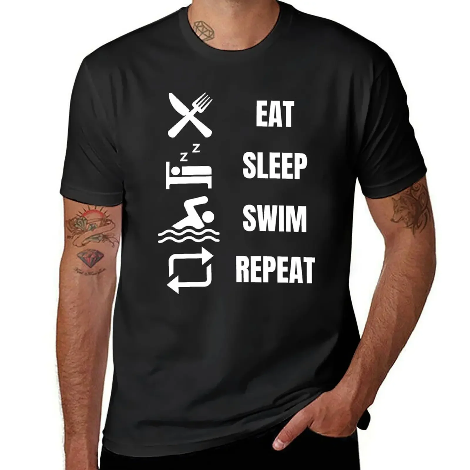 

Eat Sleep Swim Repeat T-shirt graphics blacks for a boy mens funny t shirts