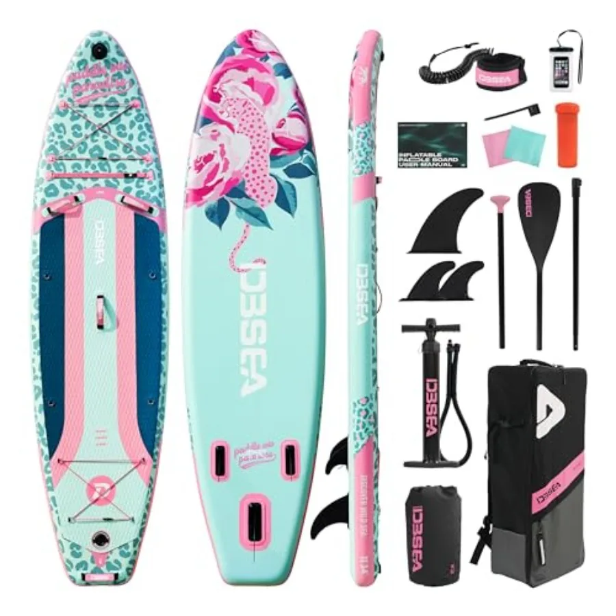Stand Up Paddle Board for Yoga Fishing Touring: Extra Wide Inflatable SUP in Blue Durable PVC Material Ultra-Stable Design for