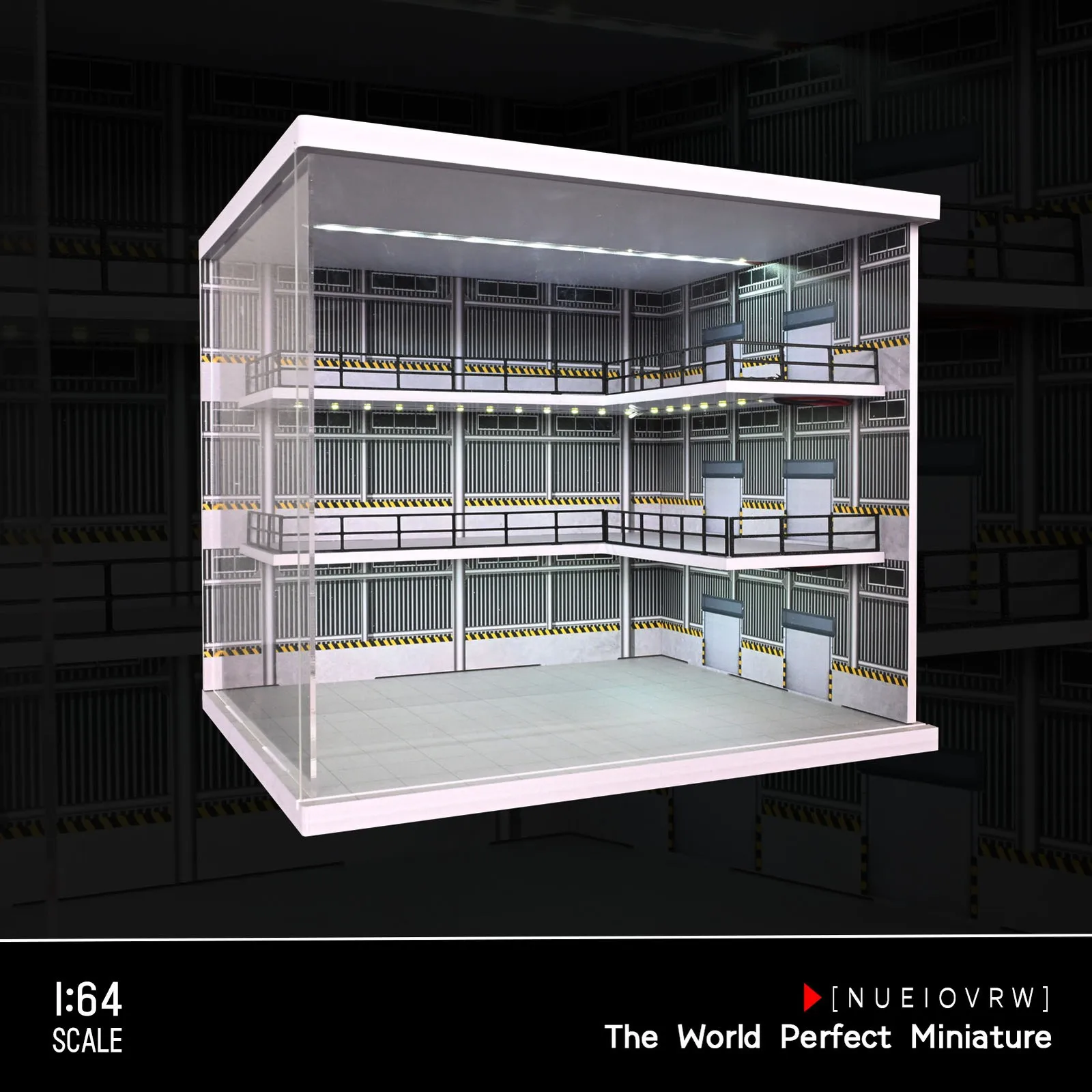 디오라마 1/64 차고 모형 LED 조명 모형 자동차 전시 3층 주차장 장면 쇼룸 전시 케이스 모형